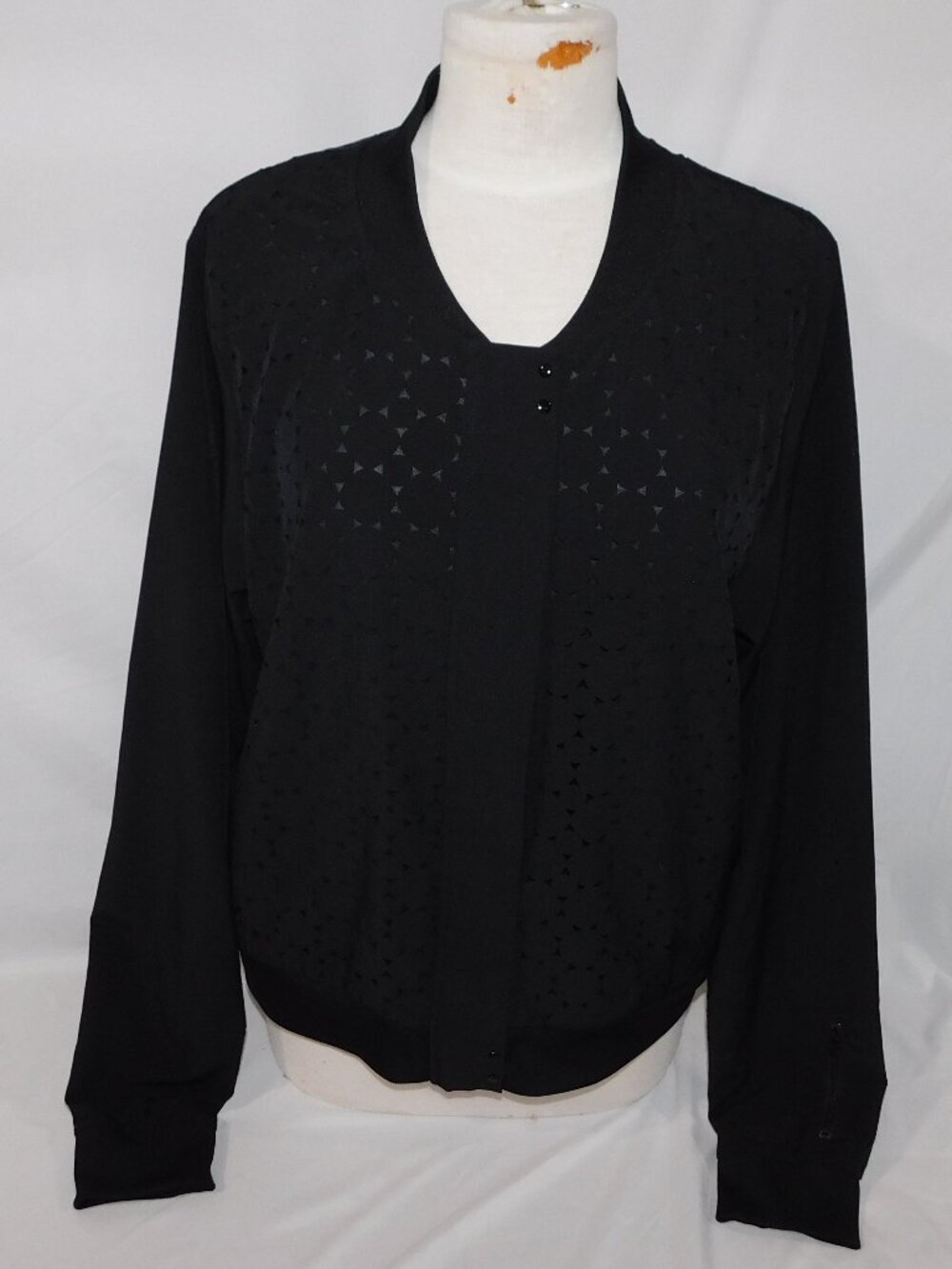 Fabletics Black Laser Cut Triangles Ithaca Bomber Jacket Womens XXL / 2XL